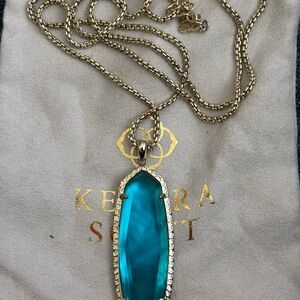 Kendra Scott Gold Necklace with London Blue Elongated Pendant